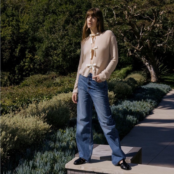 Zara wool creme beige cardigan with bows - Picture 3 of 6